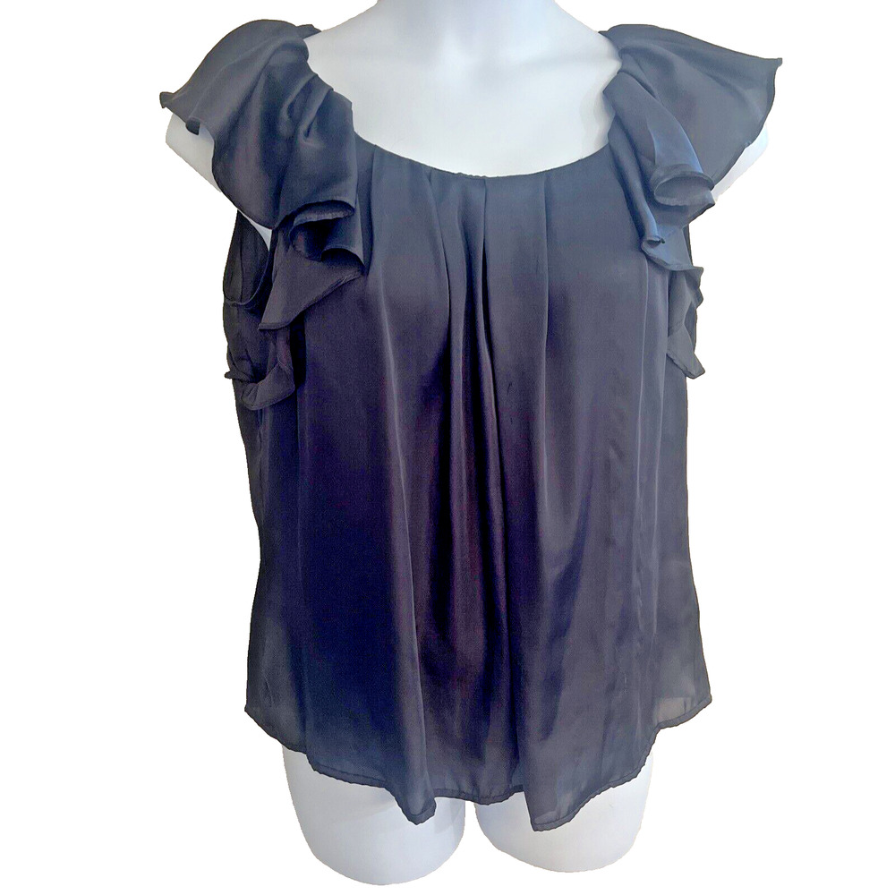 VIOLET CLAIRE Black Pleated Tiered Flutter Sleeve Scoop Neck Pullover Top Sz XL